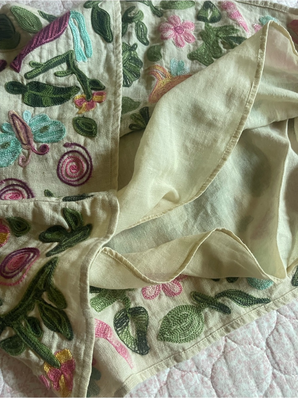 Calypso St. Barth Cream A-Line Skirt with Colorful Bird Embroidery - Picture 6 of 12
